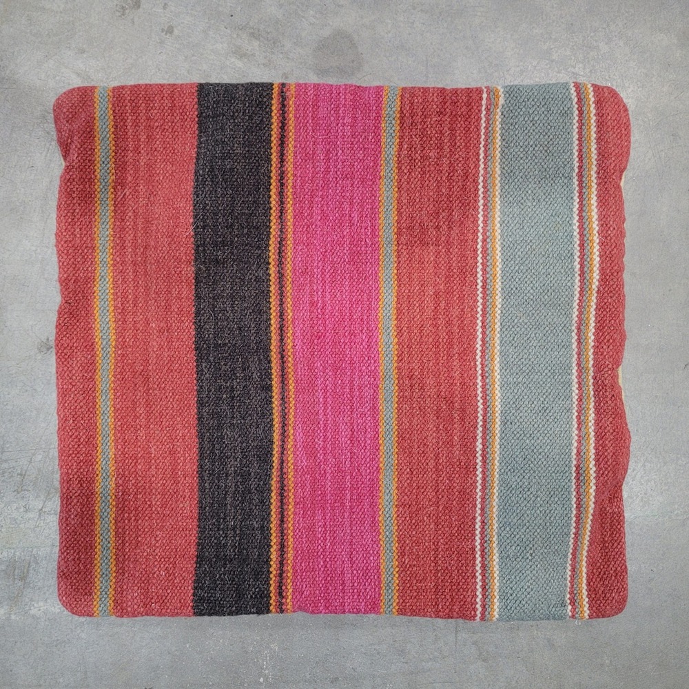 Pottery Barn Pillow Cover 18x18 Multi Kilim Wool Cotton Striped Woven Rustic